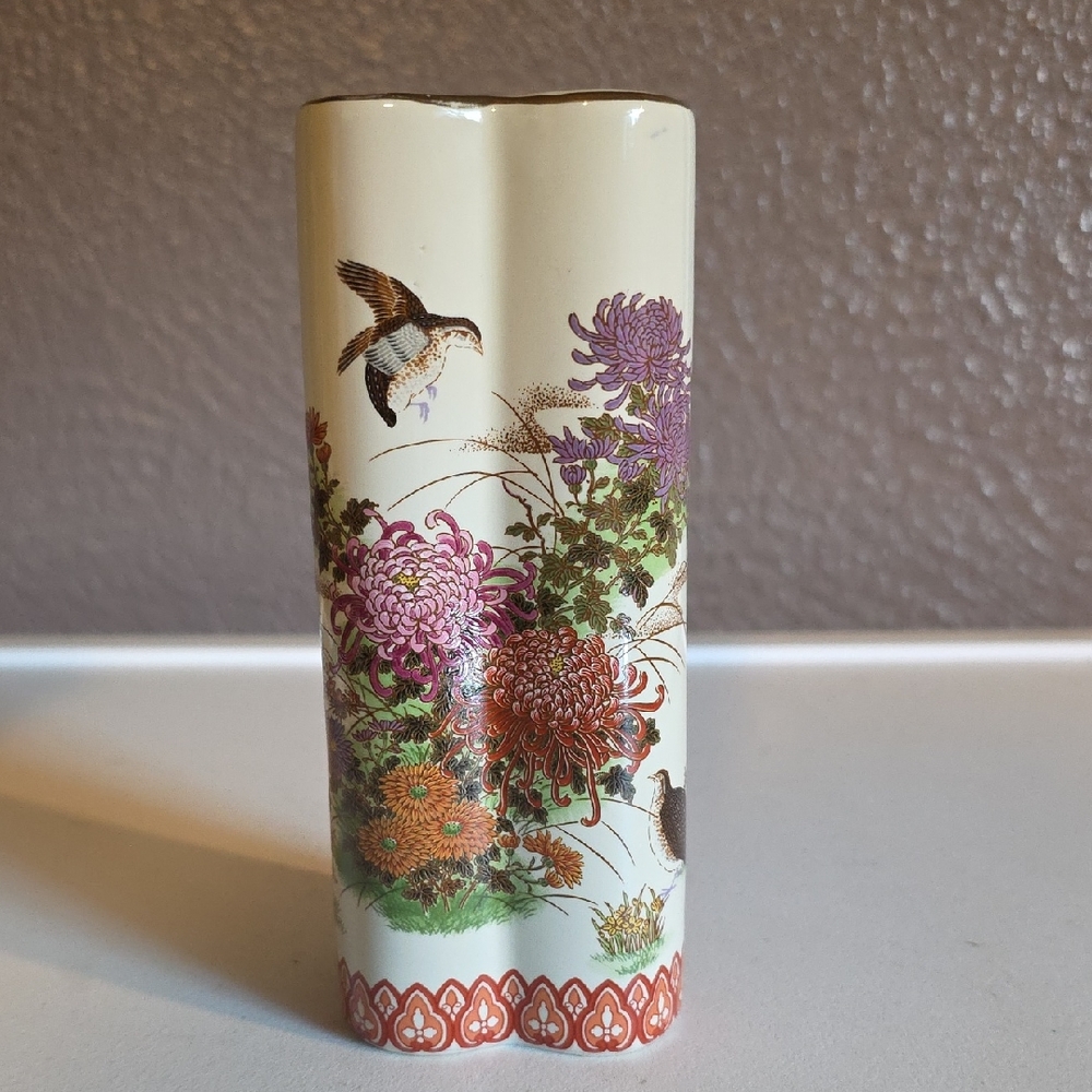 Vintage Shibata Japan Heart Shaped Floral Porcelain Vase